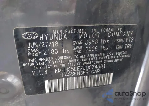 2018 Hyundai Elantra Gt z USA, uszkodzony, nr VIN KMHH35LE2JU074881